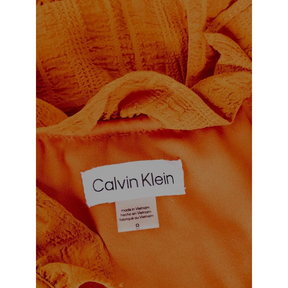Calvin Klein Boho Cottagecore Prairie Ruffle Dress Beachy Sz 8 Burnt Orange - Picture 6 of 8